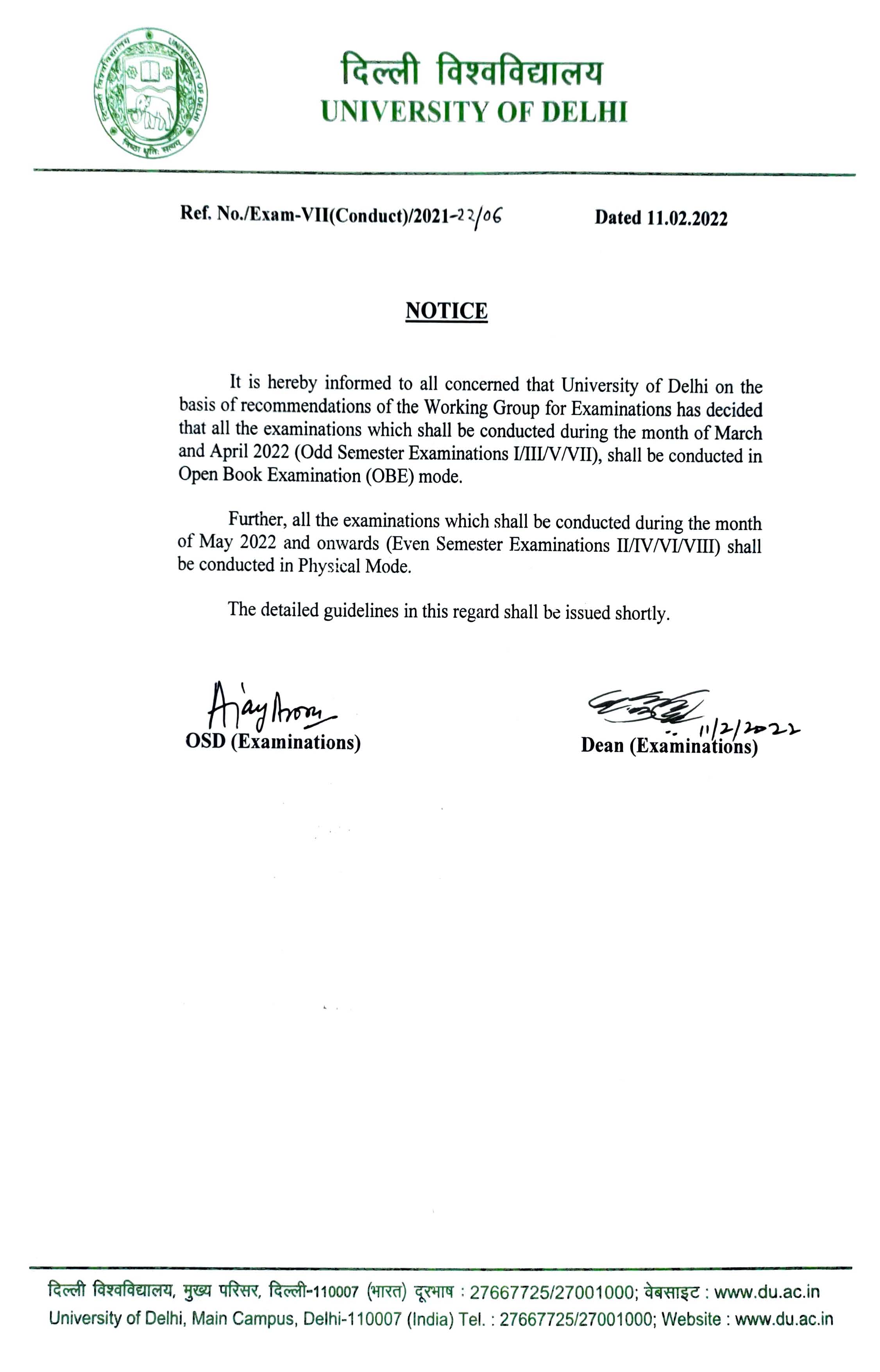 Notification regarding MarchApril 2022 examination and onwards-11-02-2022